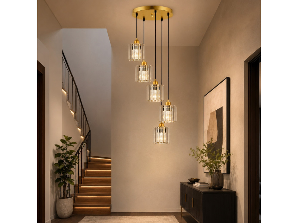 Lampadario in metallo "Yakops" - 47 x 47 x 105 cm - Giallo
