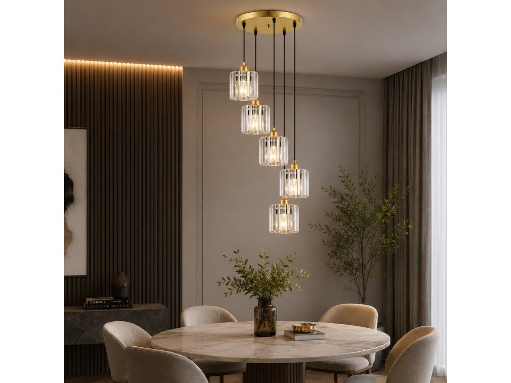 Lampadario in metallo "Yakops" - 47 x 47 x 105 cm - Giallo