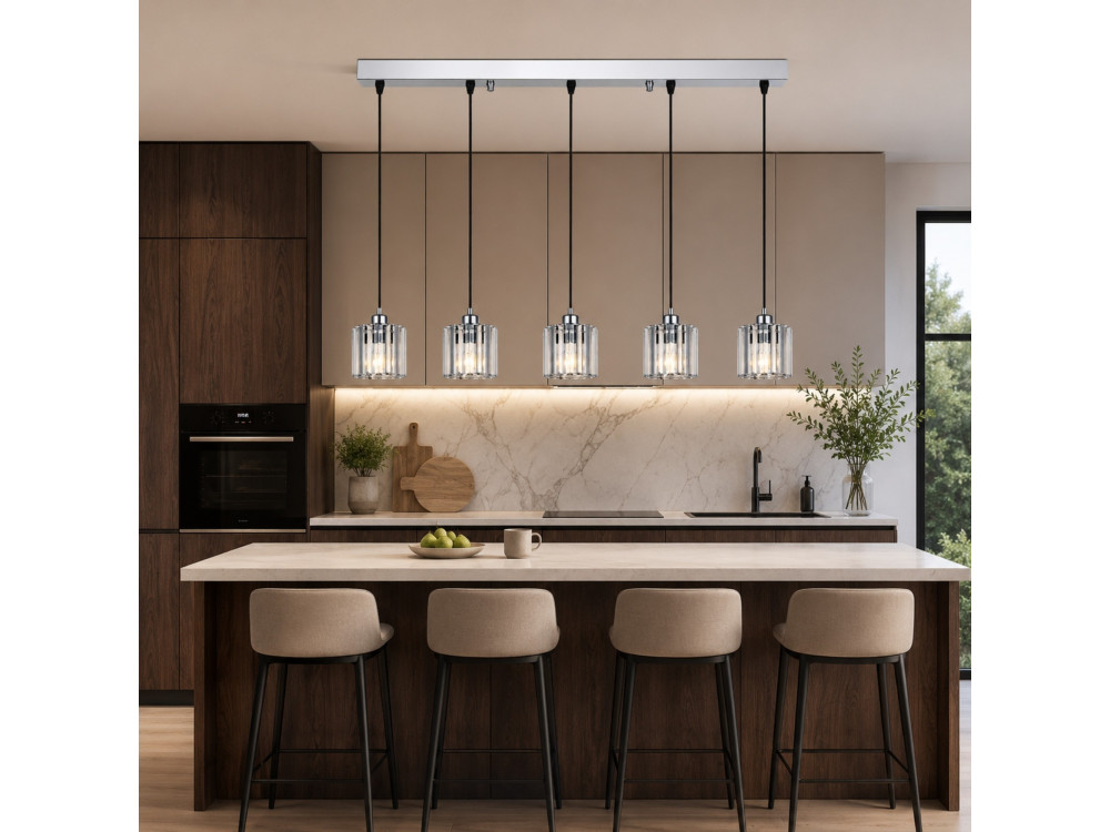 Lampadario in metallo "Yakops" - 85 x 13 x 100 cm - Grigio