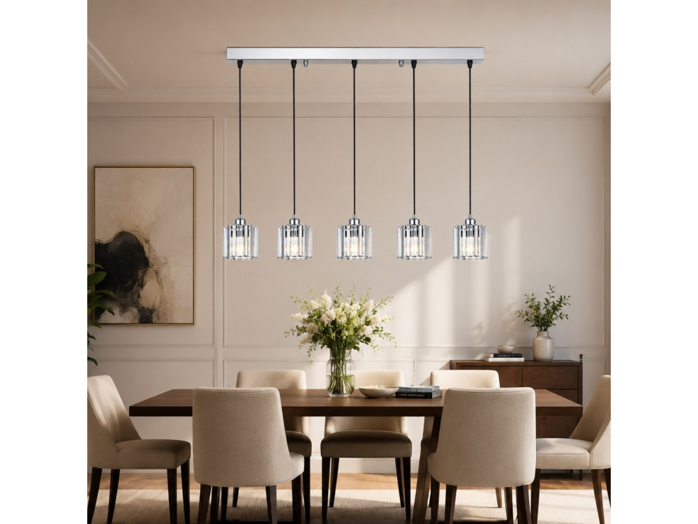 Lampadario in metallo "Yakops" - 85 x 13 x 100 cm - Grigio