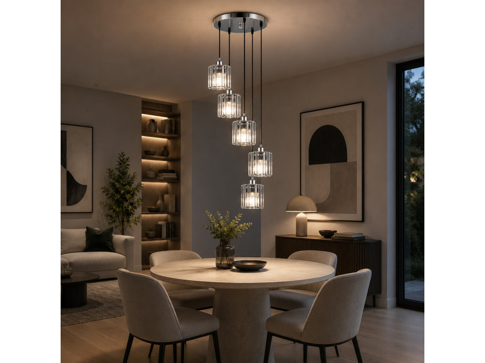 Lampadario in metallo "Yakops" - 47 x 47 x 105 cm - Grigio
