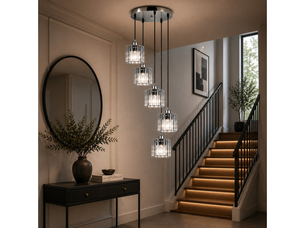 Lampadario in metallo "Yakops" - 47 x 47 x 105 cm - Grigio