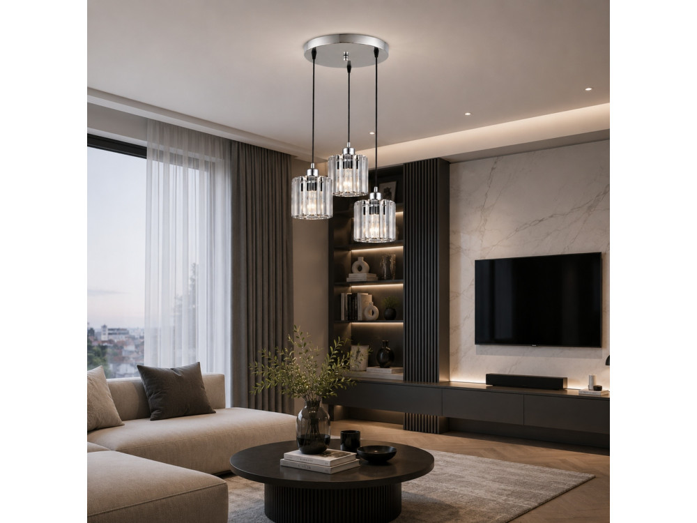 Lampadario in metallo "Yakops" - 37 x 37 x 85 cm - Grigio