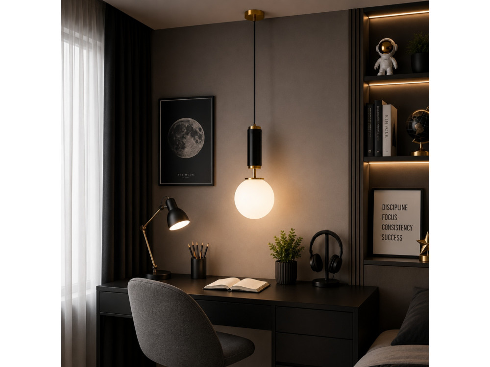 Lampada a sospensione in metallo "Moira" - 15 x 15 x 120 cm - Nero