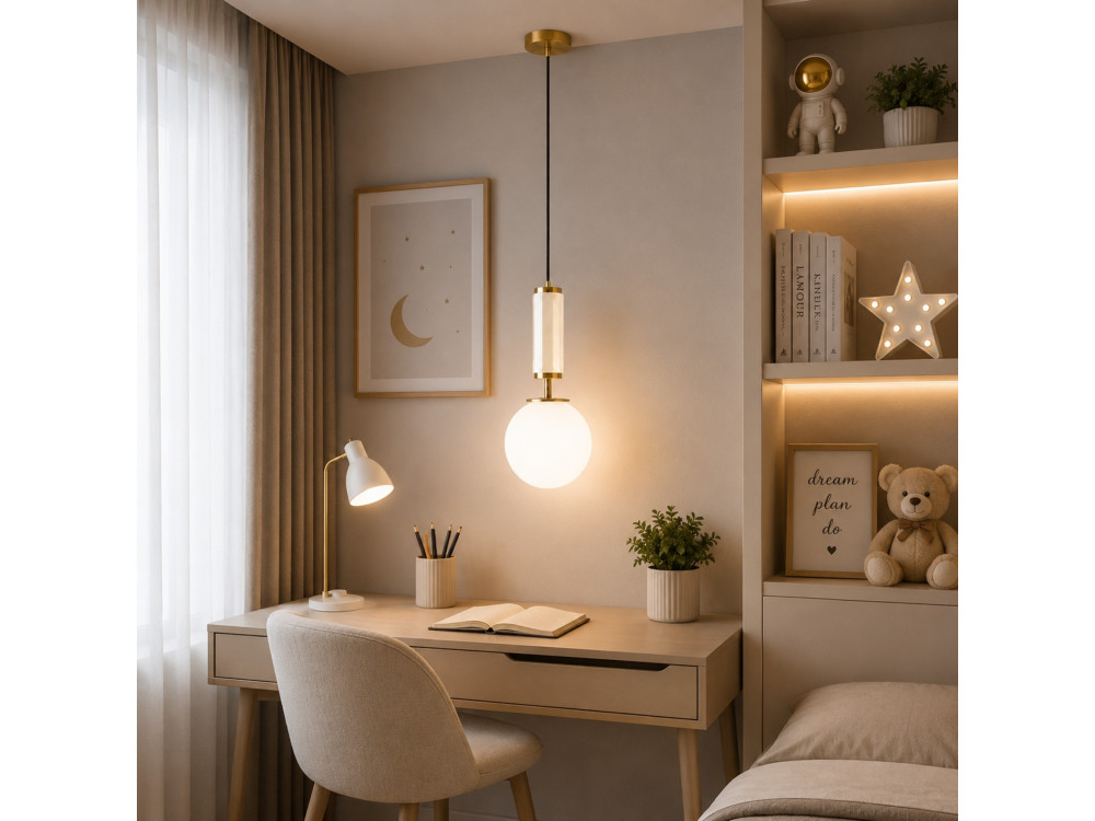 Lampada a sospensione in metallo "Moira" - 15 x 15 x 120 cm - Beige