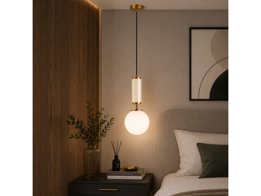Lampada a sospensione in metallo "Moira" - 15 x 15 x 120 cm - Beige