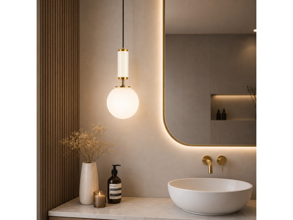 Lampada a sospensione in metallo "Moira" - 15 x 15 x 120 cm - Beige