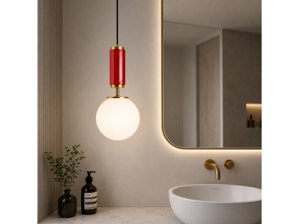 Lampada a sospensione in metallo "Moira" - 15 x 15 x 120 cm - Rossa