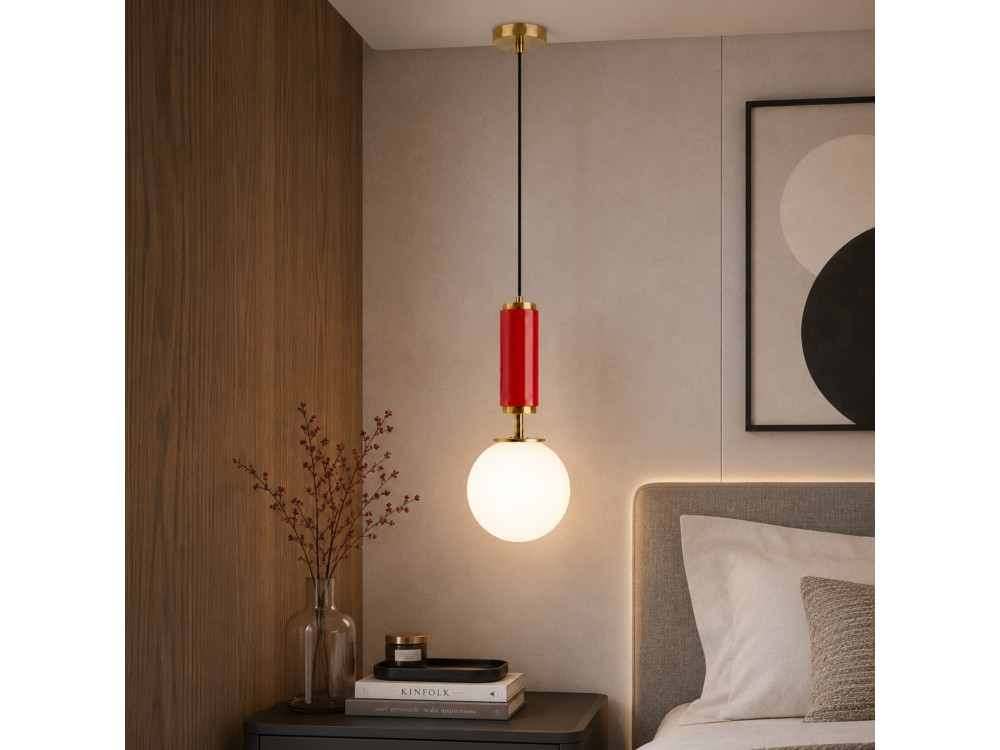 Lampada a sospensione in metallo "Moira" - 15 x 15 x 120 cm - Rossa