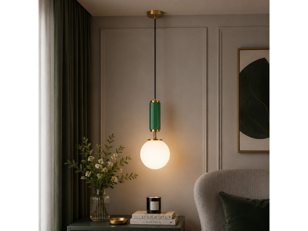 Lampada a sospensione in metallo "Moira" - 15 x 15 x 120 cm - Verde
