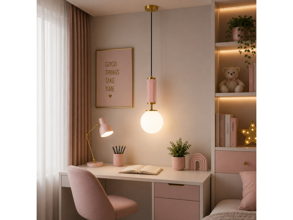 Lampada a sospensione in metallo "Moira" - 15 x 15 x 120 cm - Rosa