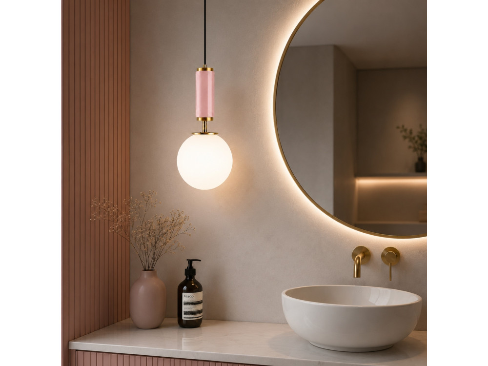 Lampada a sospensione in metallo "Moira" - 15 x 15 x 120 cm - Rosa