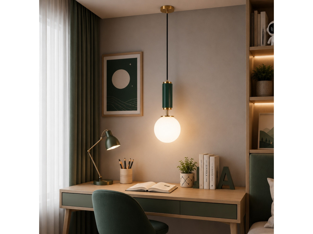 Lampada a sospensione in metallo “Moira” - 15 x 15 x 120 cm - Verde