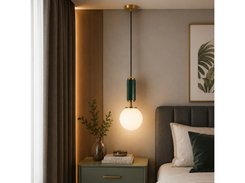 Lampada a sospensione in metallo “Moira” - 15 x 15 x 120 cm - Verde
