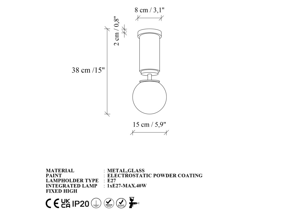Lampada da soffitto in metallo "Moira" - 15 x 15 x 38 cm - Blu
