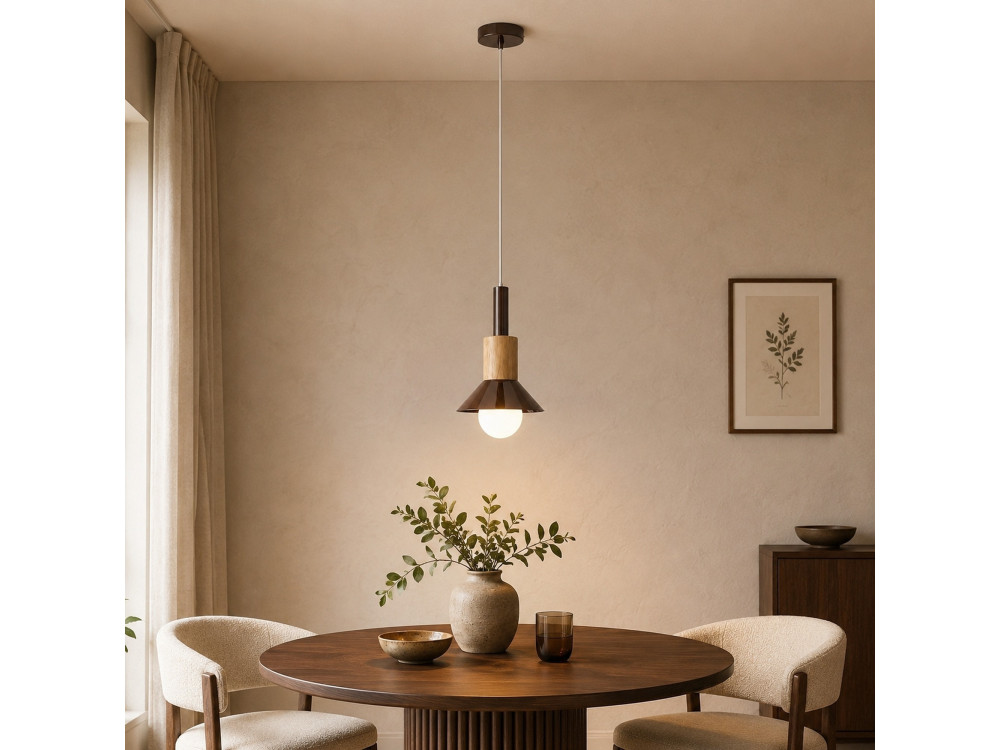 Lampada a sospensione in metallo "Elwood" - 14 x 26 cm - Marrone