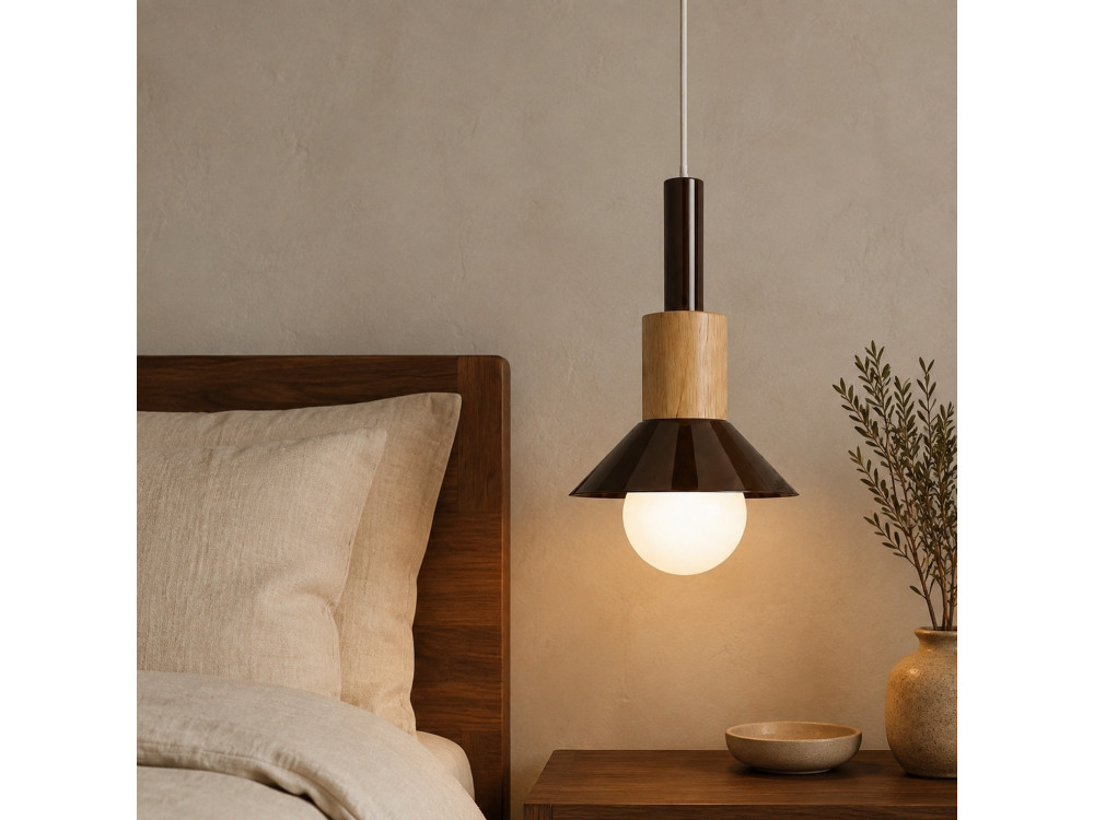 Lampada a sospensione in metallo "Elwood" - 14 x 26 cm - Marrone