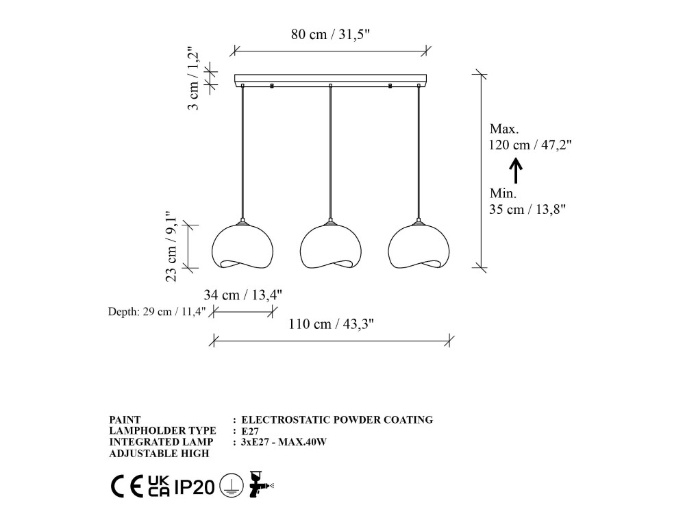 Lampadario in metallo "Yontu" - 27 x 30 x 65 cm - Bianco