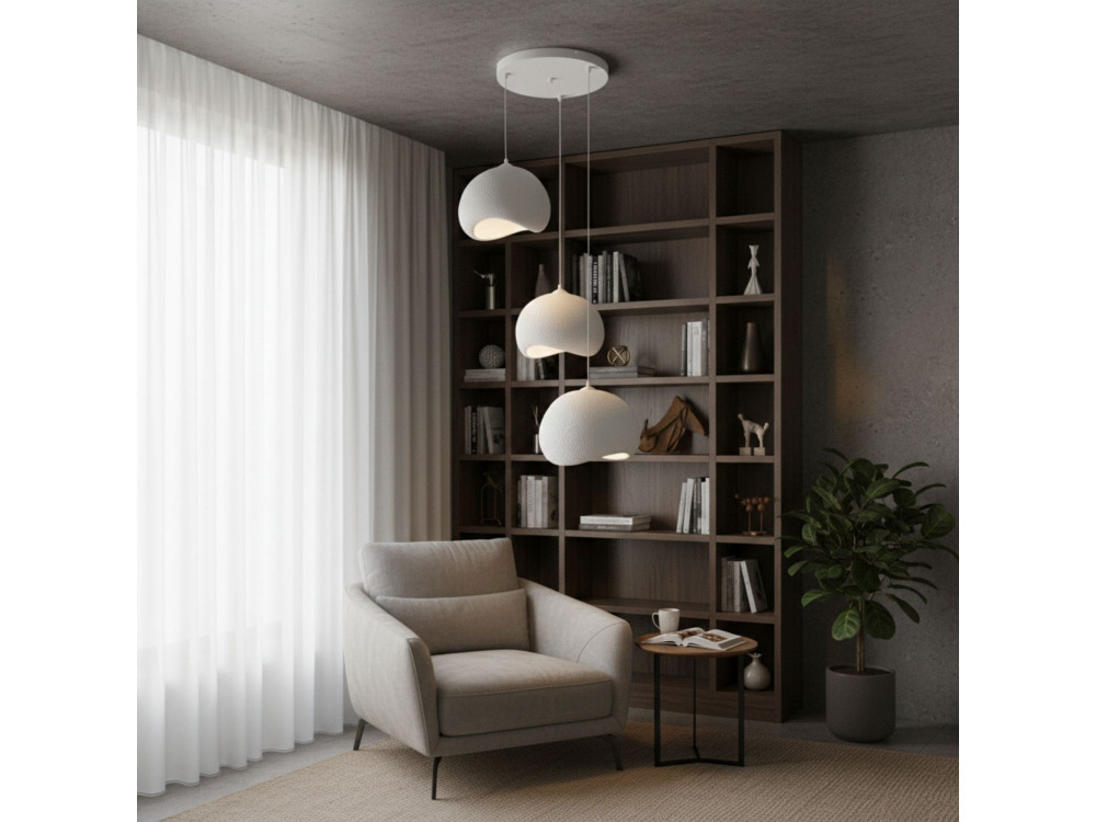 Lampadario in metallo "Yontu" - 55 x 29 x 120 cm - Bianco