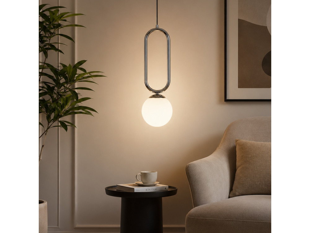 Lampada a sospensione in metallo "Loop" - 15 x 15 cm - Cromo
