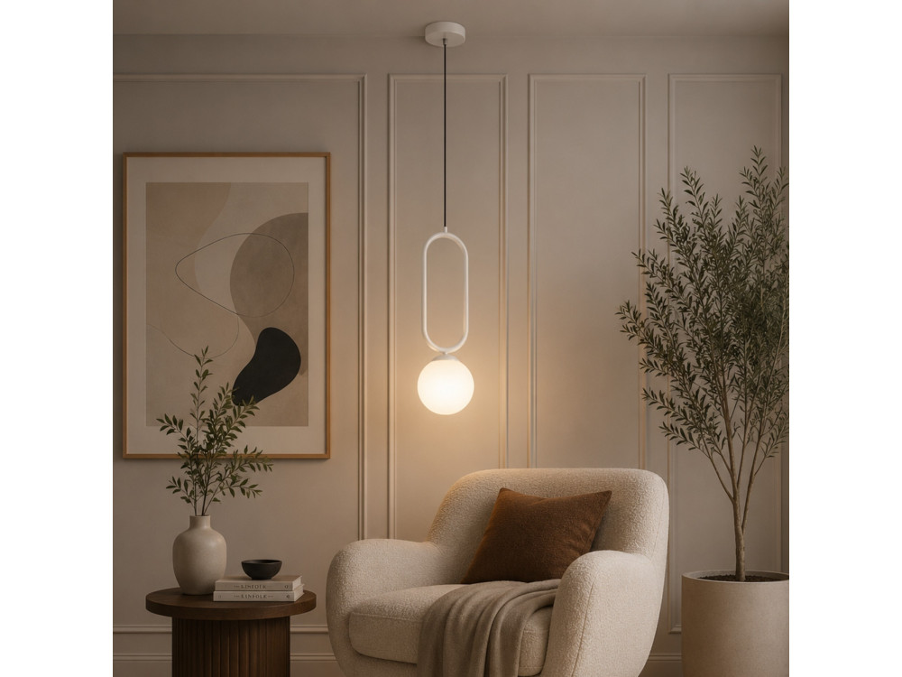 Lampada a sospensione in metallo "Loop" - 15 x 15 cm - Bianco