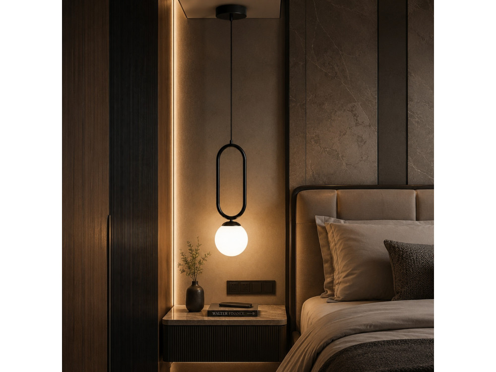 Lampada a sospensione in metallo "Loop" - 15 x 15 cm - Nero