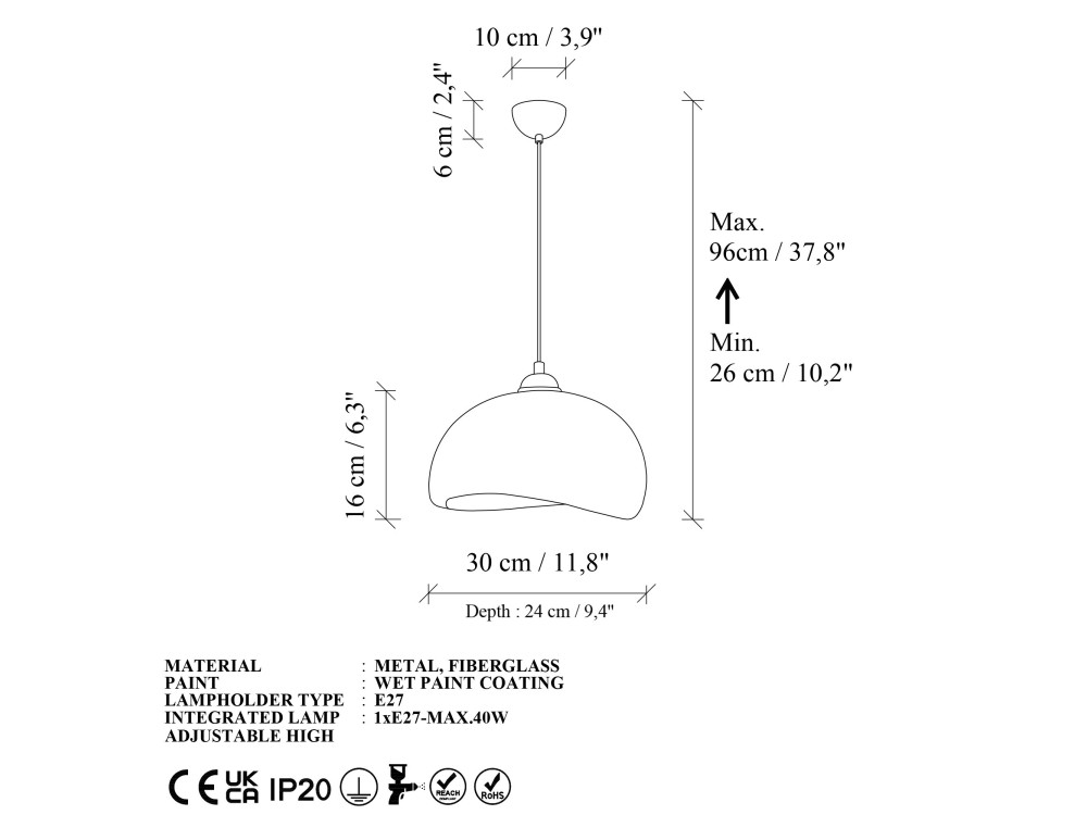 Lampada a sospensione in metallo "Beta" - 30 x 24 cm - Beige