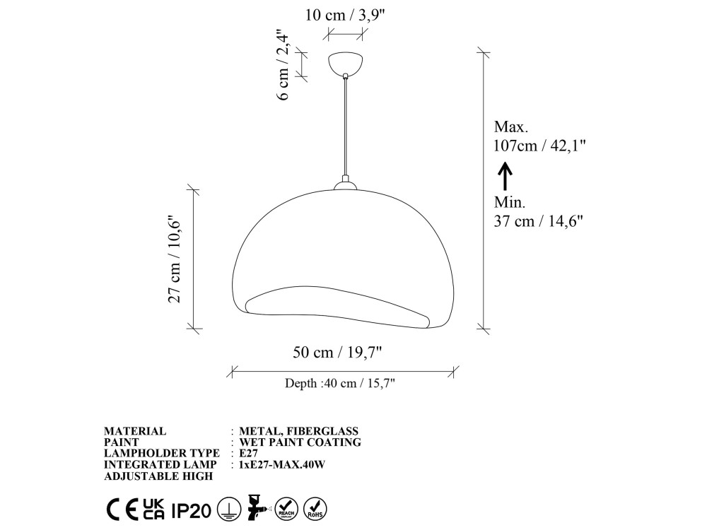 Lampada a sospensione in metallo "Beta" - 50 x 40 cm - Beige