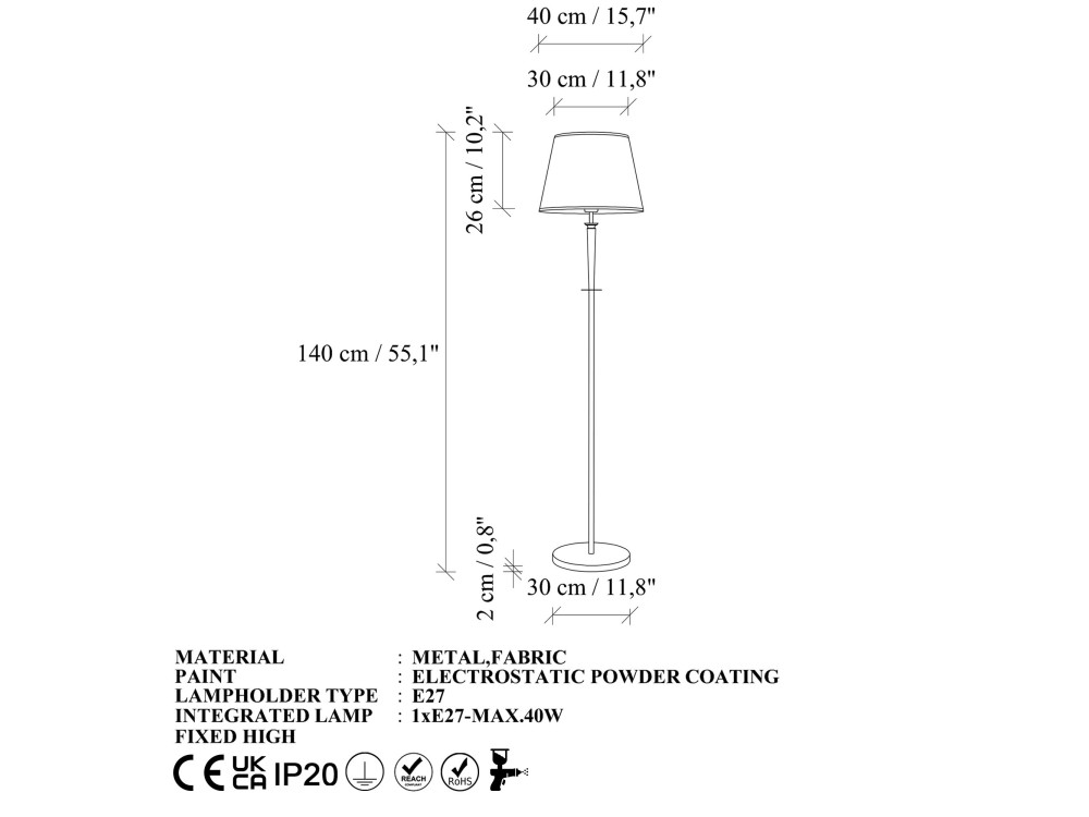 Lampada da terra in metallo "Milano" - 40 x 40 cm - Beige