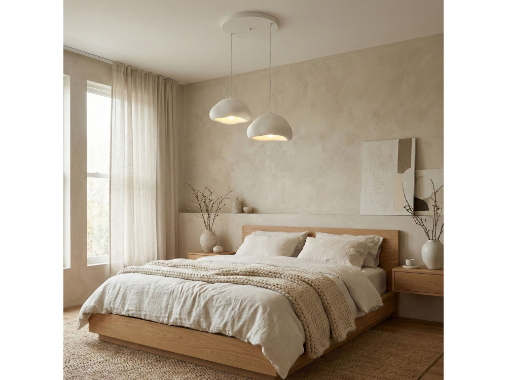 Lampadario in metallo "Loval" - 74 x 40 cm - Bianco