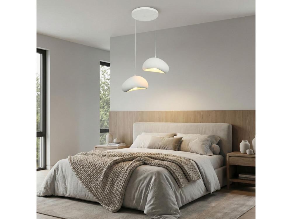 Lampadario in metallo "Loval" - 45 x 27 cm - Bianco