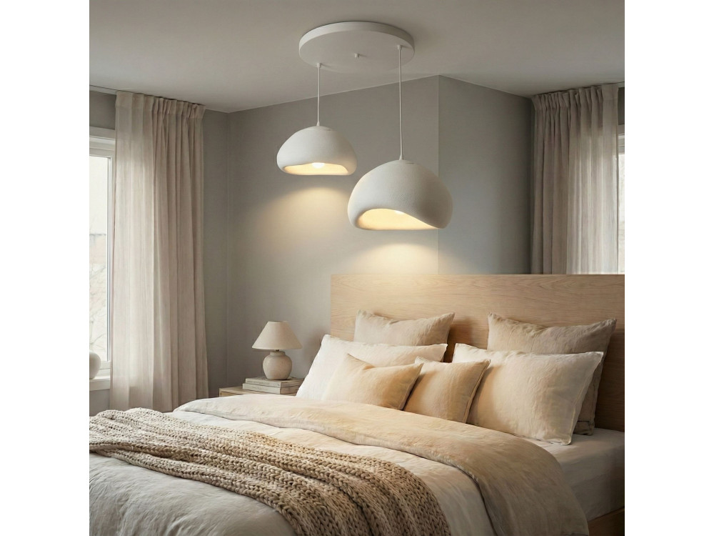Lampadario in metallo "Loval" - 89 x 44 cm - Bianco