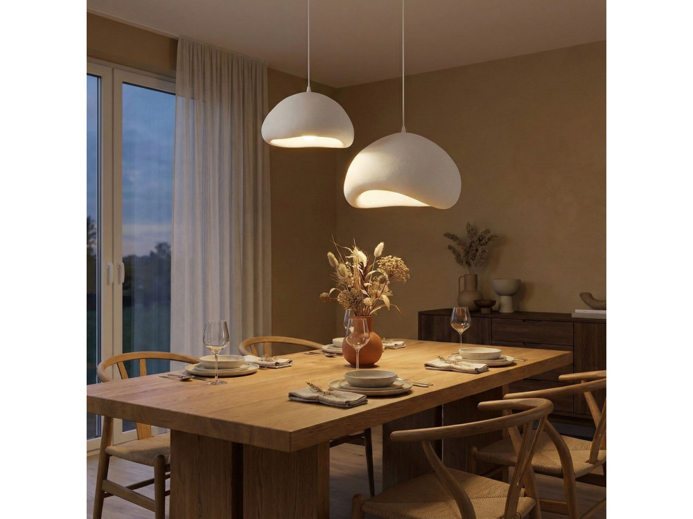 Lampadario in metallo "Loval" - 89 x 44 cm - Bianco