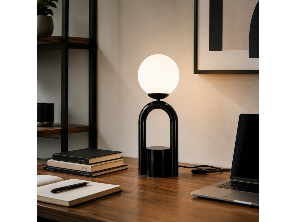 Lampada da tavolo in metallo "Loop" - 15 x 15 cm - Nero