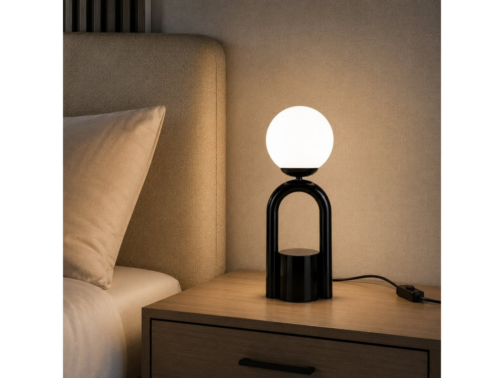 Lampada da tavolo in metallo "Loop" - 15 x 15 cm - Nero