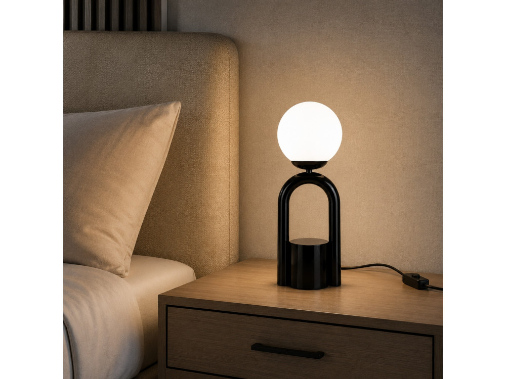 Lampada da tavolo in metallo "Loop" - 15 x 15 cm - Nero