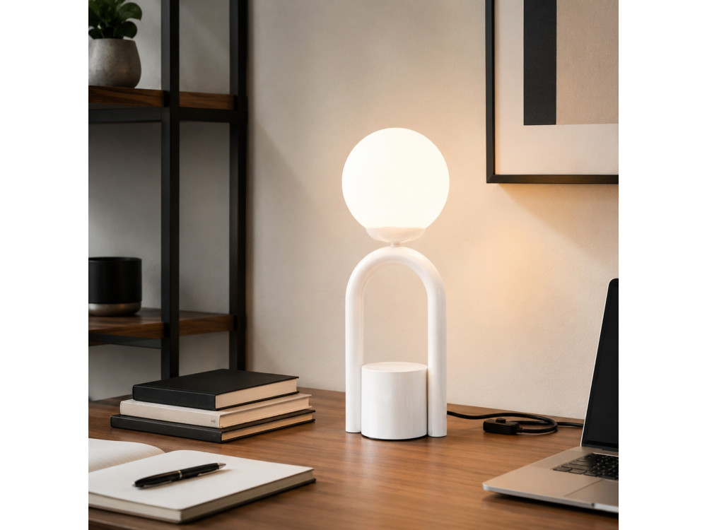 Lampada da tavolo in metallo "Loop" - 15 x 15 cm - Bianco