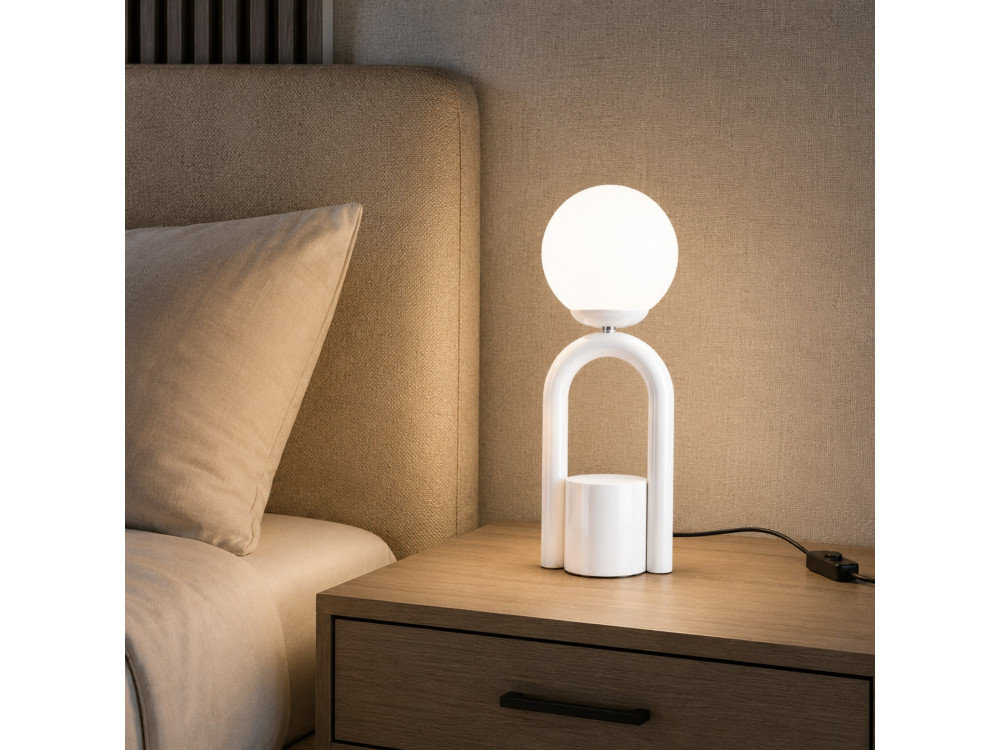 Lampada da tavolo in metallo "Loop" - 15 x 15 cm - Bianco