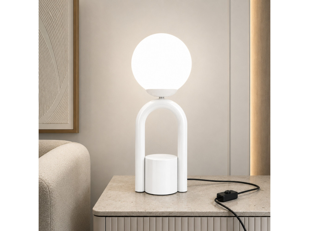 Lampada da tavolo in metallo "Loop" - 15 x 15 cm - Bianco