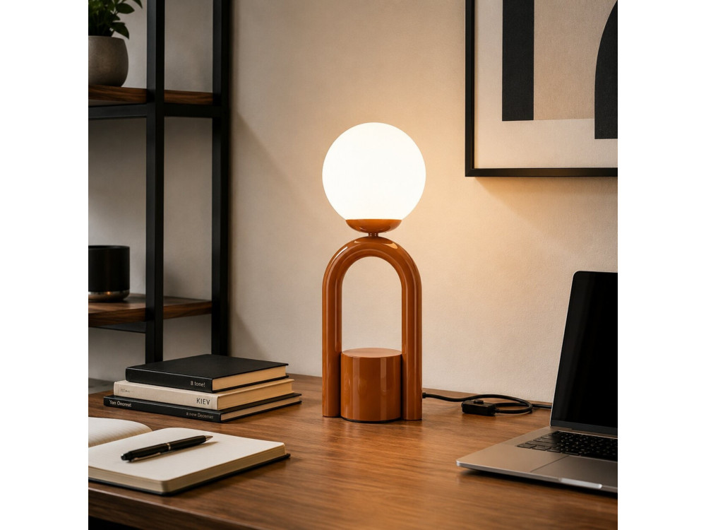 Lampada da tavolo in metallo "Loop" - 15 x 15 cm - Marrone