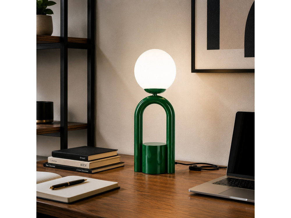 Lampada da tavolo in metallo "Loop" - 15 x 15 cm - Verde scuro