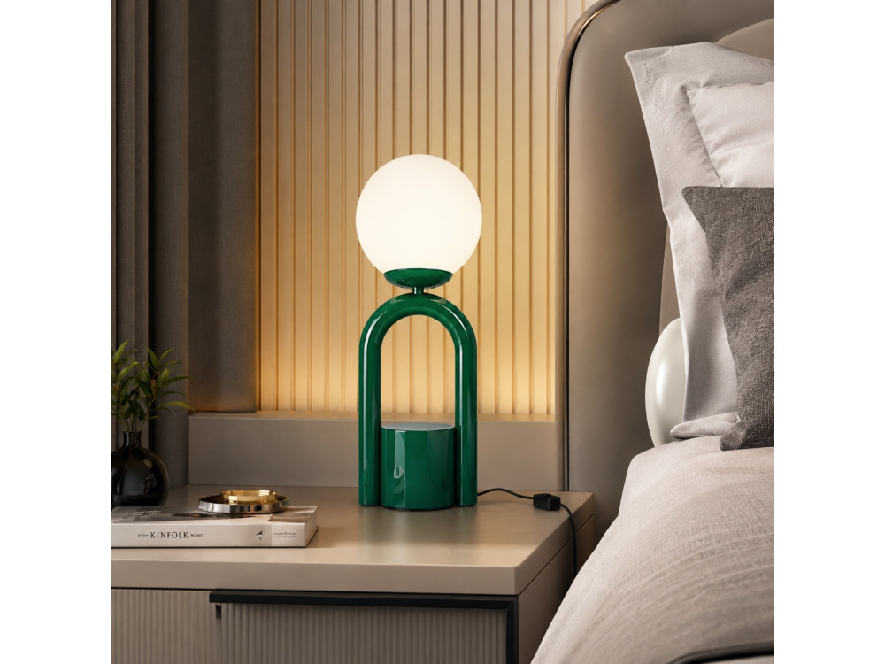 Lampada da tavolo in metallo "Loop" - 15 x 15 cm - Verde scuro