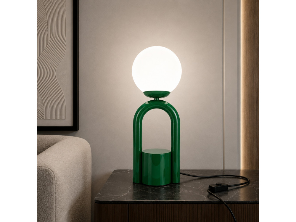 Lampada da tavolo in metallo "Loop" - 15 x 15 cm - Verde scuro
