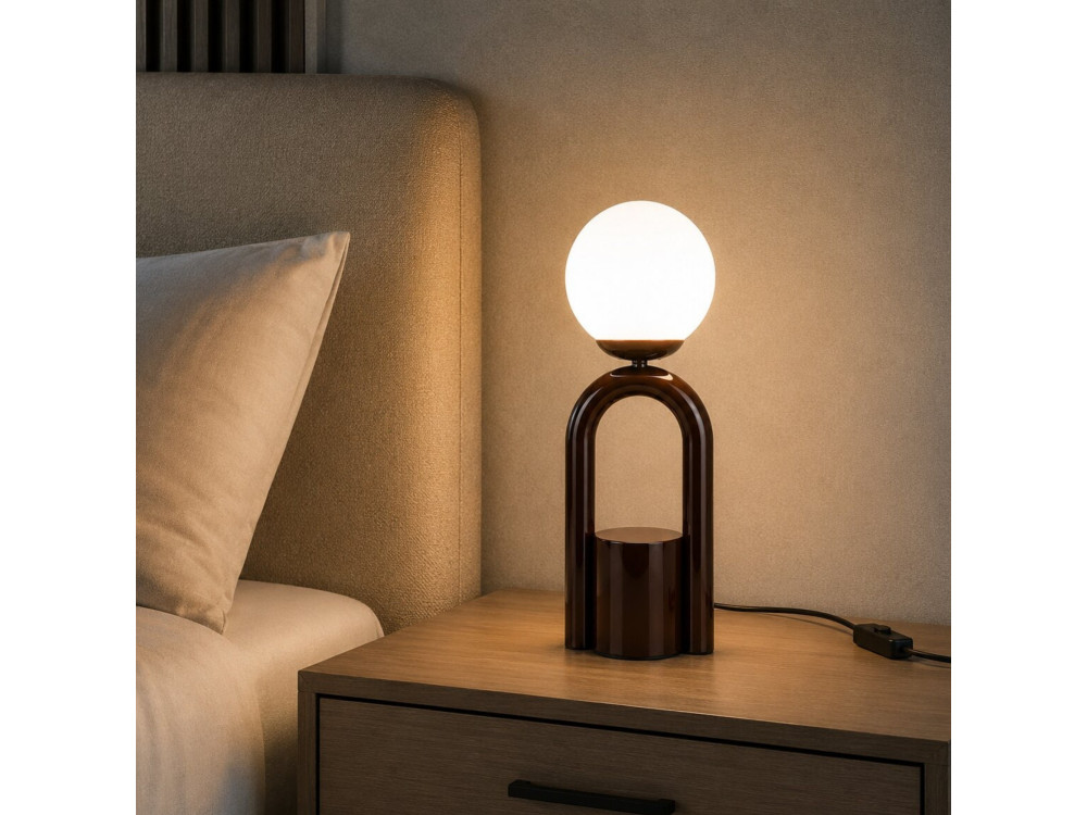 Lampada da tavolo in metallo "Loop" - 15 x 15 cm - Marrone
