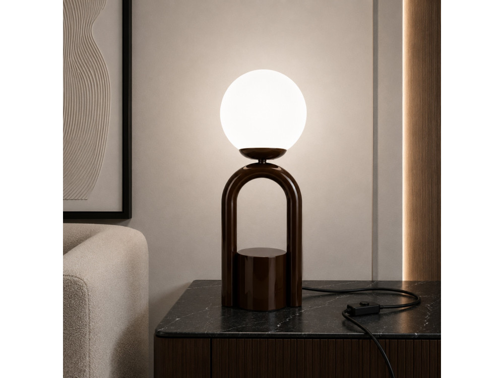 Lampada da tavolo in metallo "Loop" - 15 x 15 cm - Marrone