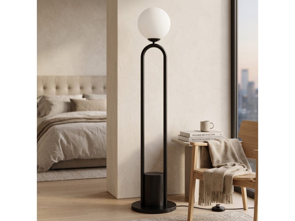 Lampada da terra in metallo "Loop" - 30 x 30 cm - Nero