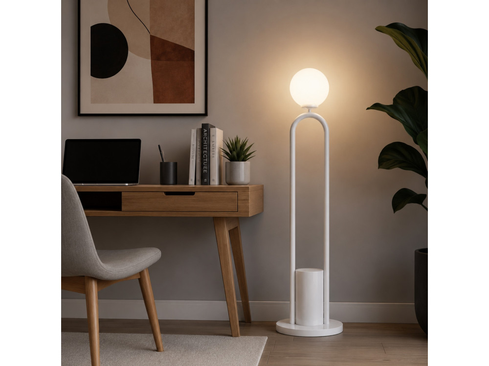Lampada da terra in metallo "Loop" - 30 x 30 cm - Bianco