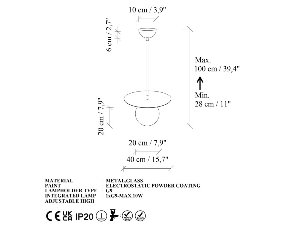 Lampada a sospensione in metallo "Vesper" - 40 x 40 cm - Beige