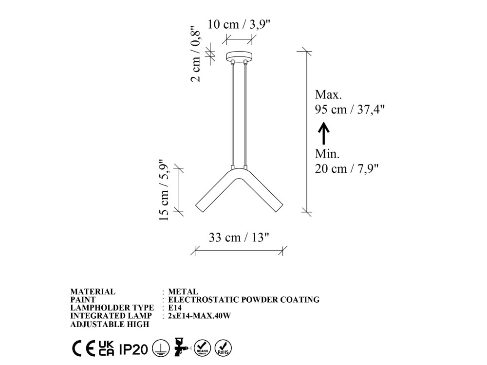 Lampada a sospensione in metallo "Balance" - 33 x 15 cm - Nero
