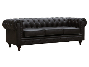 Divano fisso Chesterfield "Aliza"  - 204 x 80 x 58 cm - 3 posti- Marrone